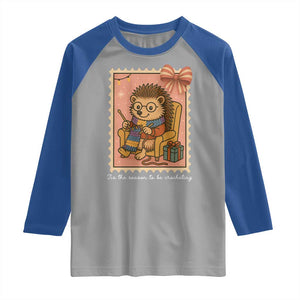 Cute Hedgehog Knitting Raglan Shirt Christmas Holiday Gift TS12 Sport Gray Royal Print Your Wear