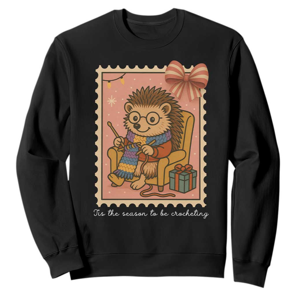 Cute Hedgehog Knitting Sweatshirt Christmas Holiday Gift TS12 Black Print Your Wear