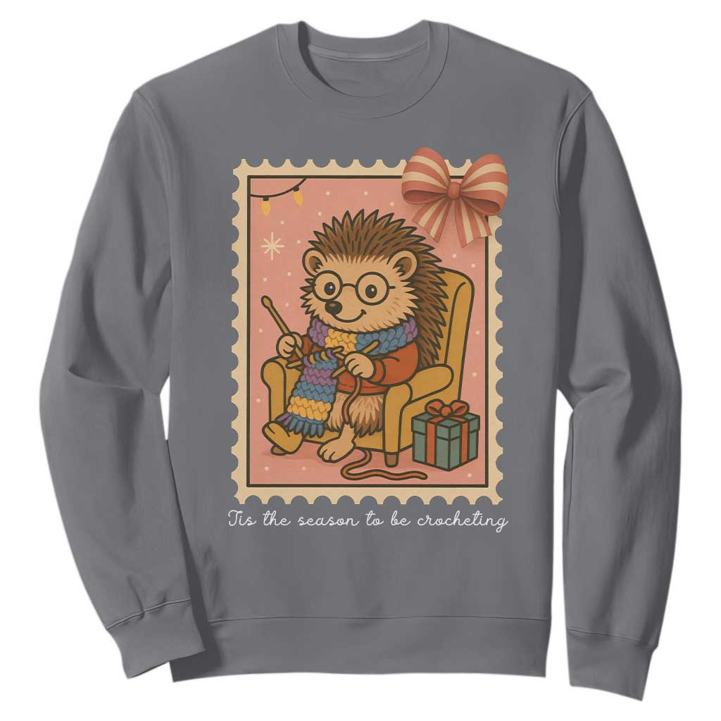 Cute Hedgehog Knitting Sweatshirt Christmas Holiday Gift TS12 Charcoal Print Your Wear