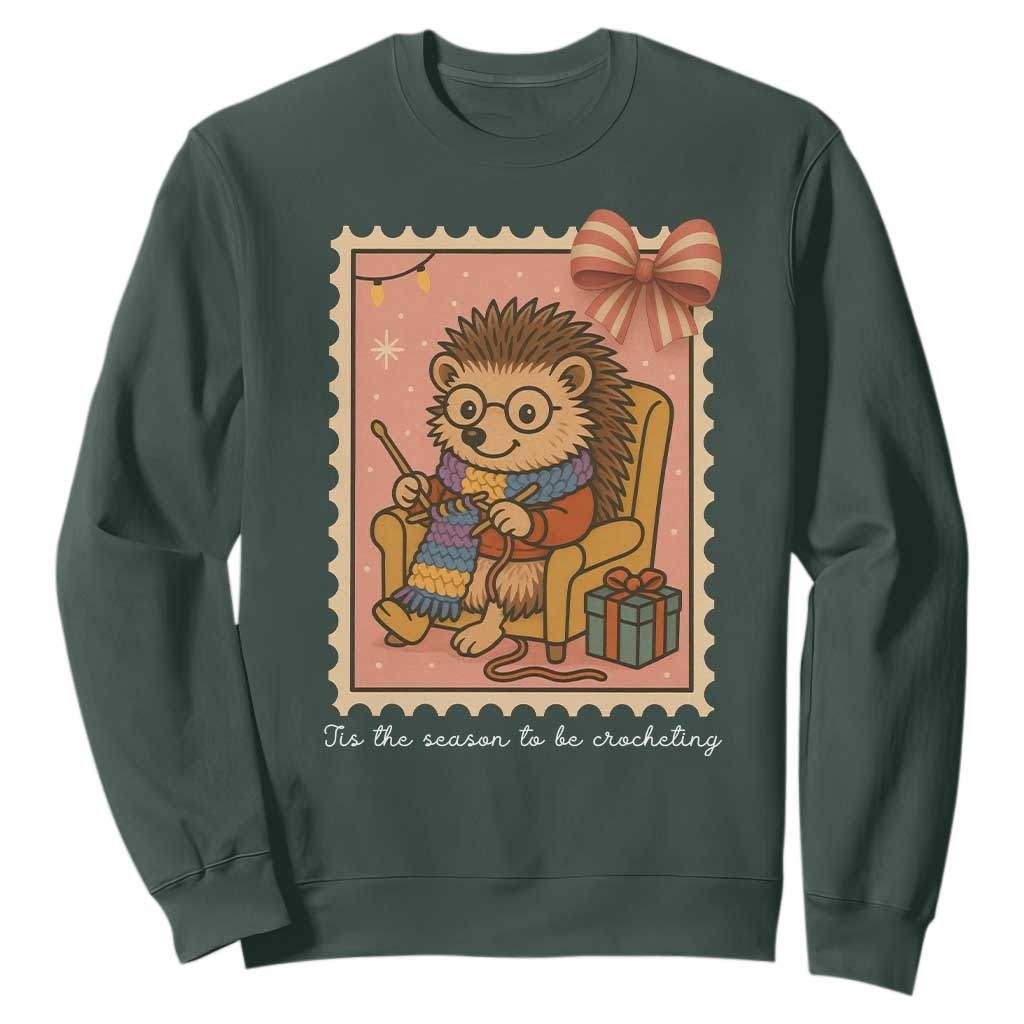 Cute Hedgehog Knitting Sweatshirt Christmas Holiday Gift TS12 Dark Forest Green Print Your Wear