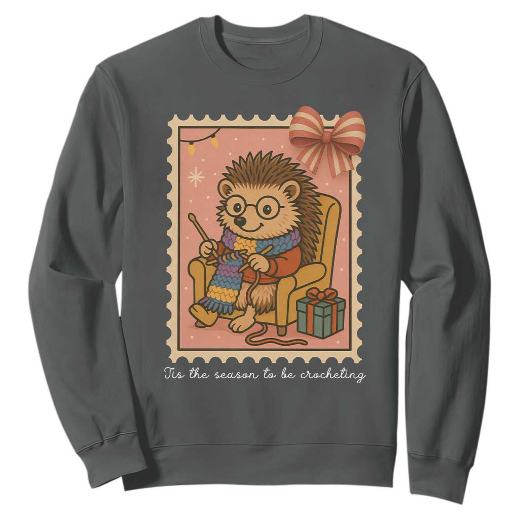Cute Hedgehog Knitting Sweatshirt Christmas Holiday Gift TS12 Dark Heather Print Your Wear