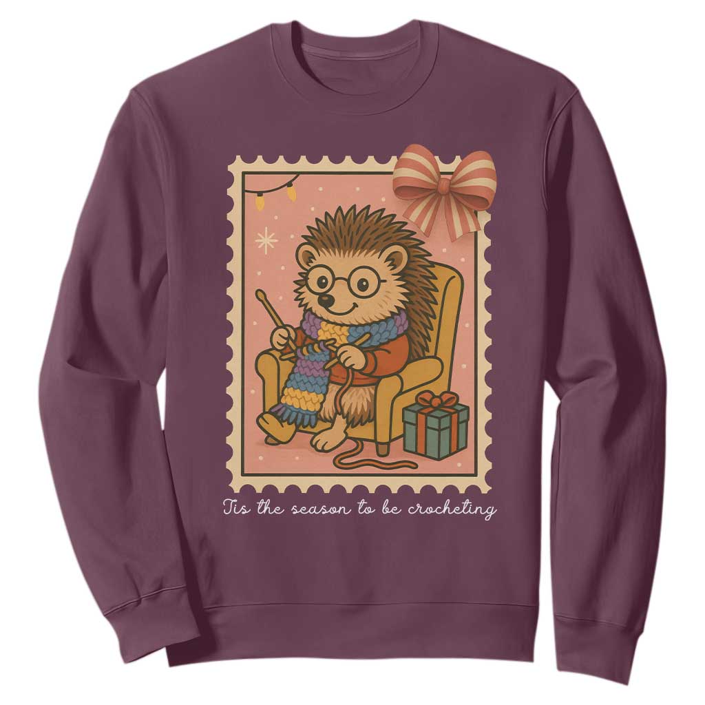 Cute Hedgehog Knitting Sweatshirt Christmas Holiday Gift TS12 Maroon Print Your Wear