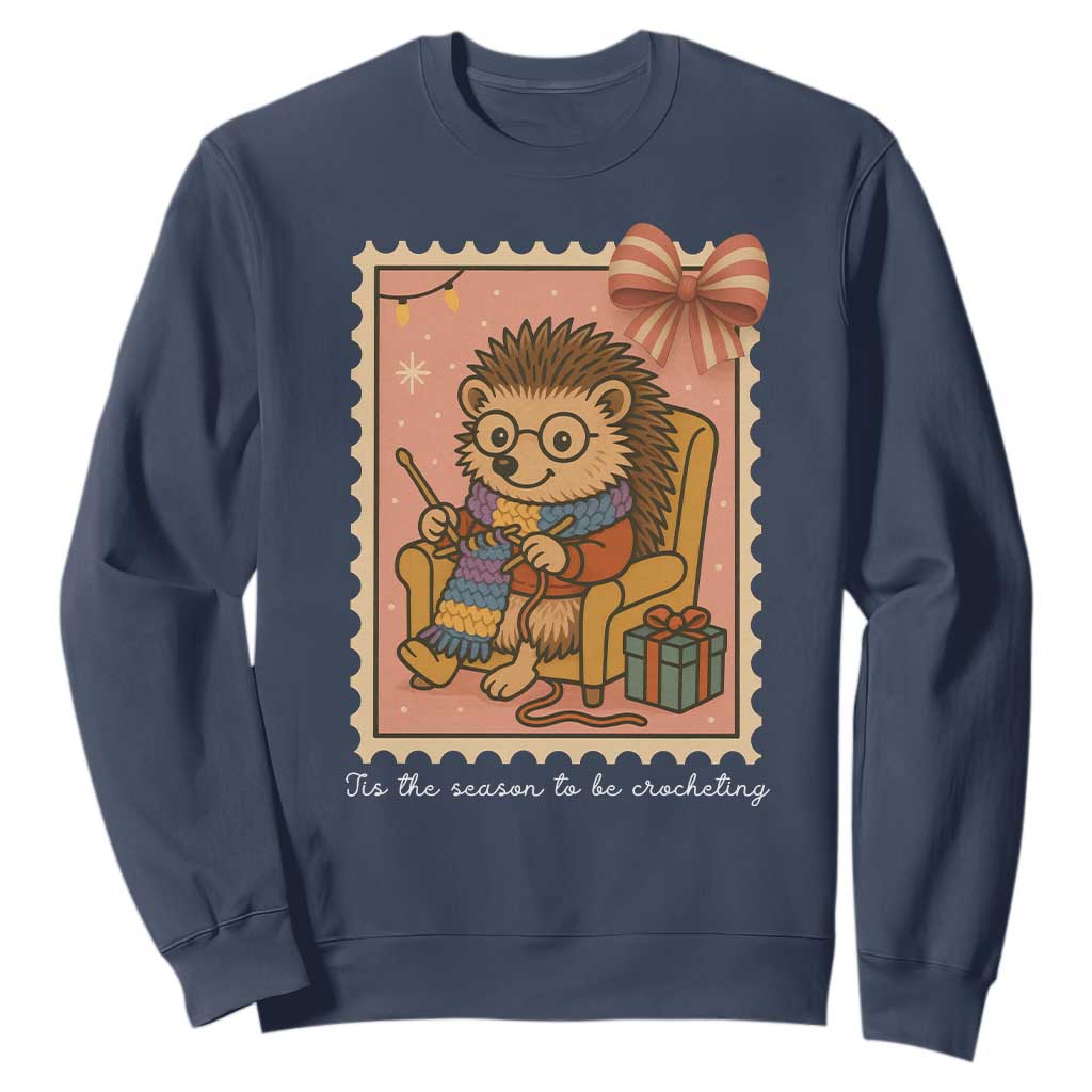 Cute Hedgehog Knitting Sweatshirt Christmas Holiday Gift TS12 Navy Print Your Wear