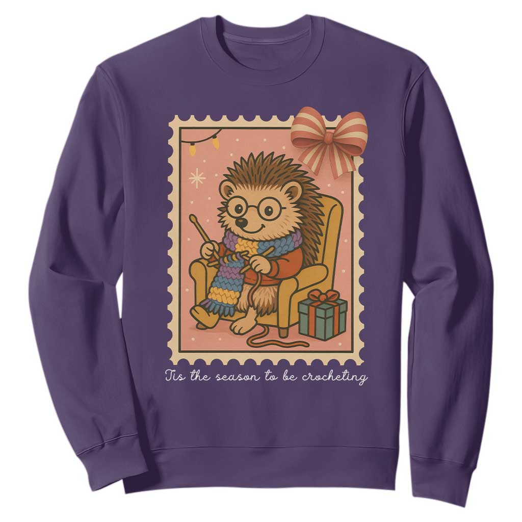 Cute Hedgehog Knitting Sweatshirt Christmas Holiday Gift TS12 Purple Print Your Wear