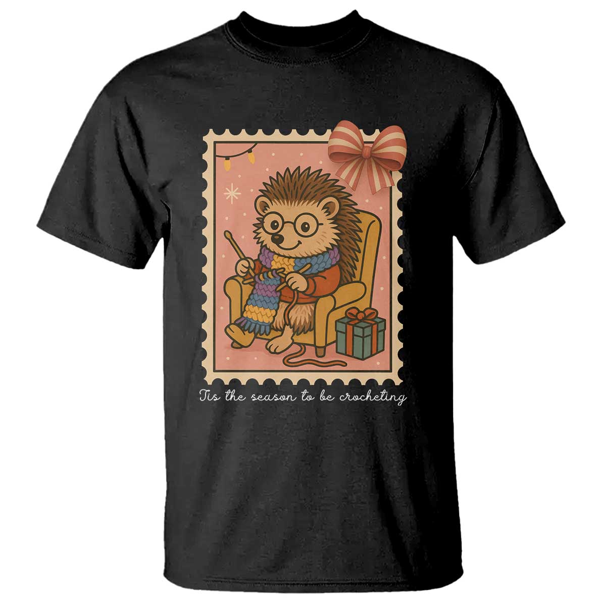 Cute Hedgehog Knitting T Shirt Christmas Holiday Gift TS12 Black Print Your Wear