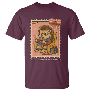 Cute Hedgehog Knitting T Shirt Christmas Holiday Gift TS12 Maroon Print Your Wear