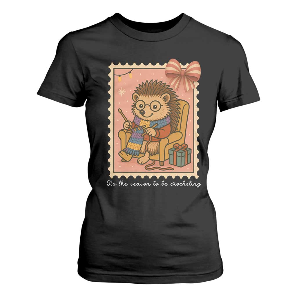 Cute Hedgehog Knitting T Shirt For Women Christmas Holiday Gift TS12 Black Print Your Wear