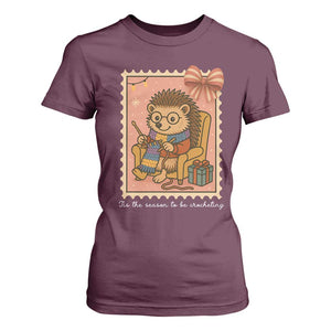 Cute Hedgehog Knitting T Shirt For Women Christmas Holiday Gift TS12 Maroon Print Your Wear