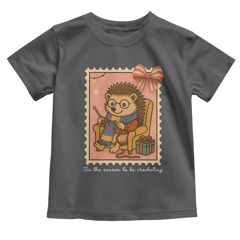 Cute Hedgehog Knitting Toddler T Shirt Christmas Holiday Gift TS12 Dark Heather Print Your Wear