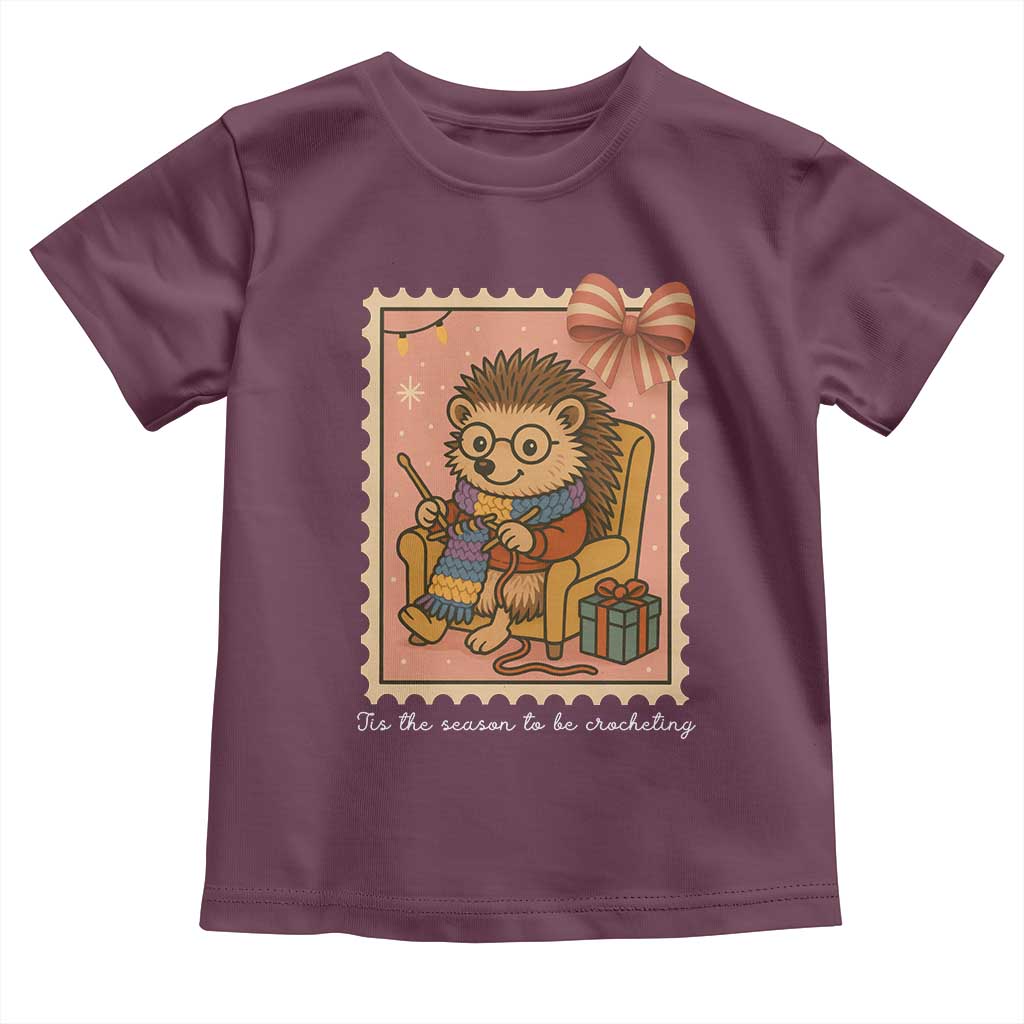 Cute Hedgehog Knitting Toddler T Shirt Christmas Holiday Gift TS12 Maroon Print Your Wear