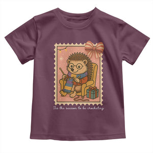 Cute Hedgehog Knitting Toddler T Shirt Christmas Holiday Gift TS12 Maroon Print Your Wear
