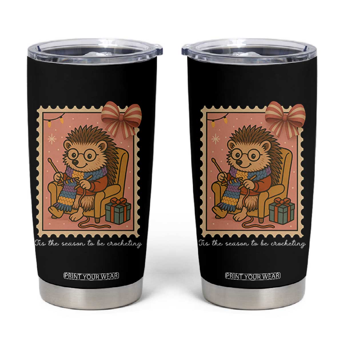 Cute Hedgehog Knitting Tumbler Cup Christmas Holiday Gift TS12 Black Print Your Wear