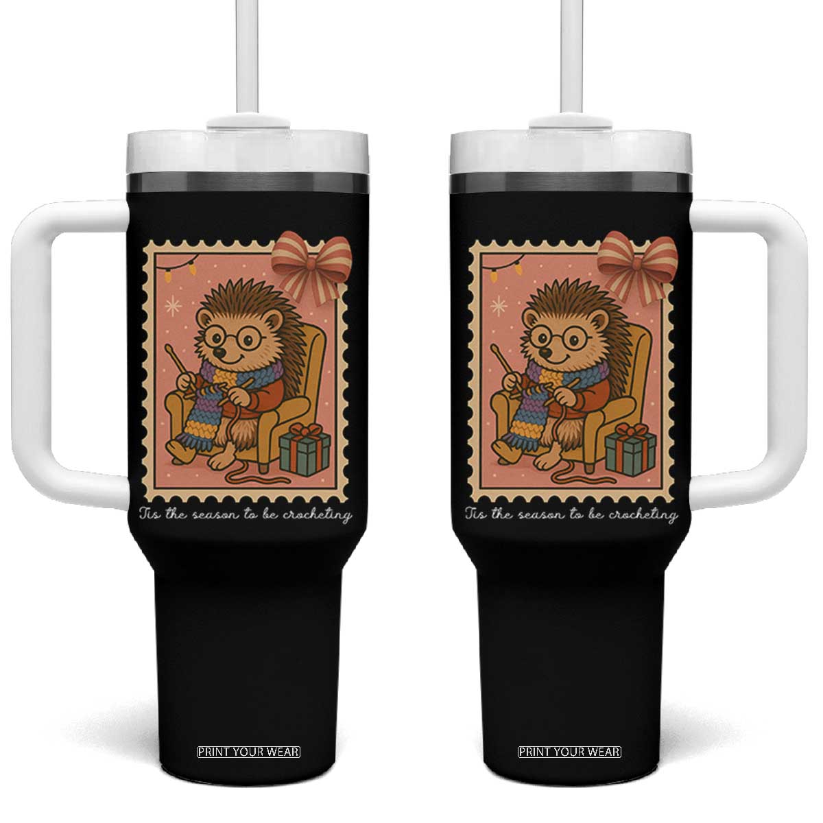 Cute Hedgehog Knitting Tumbler With Handle Christmas Holiday Gift TS12 One Size: 40 oz Black Print Your Wear