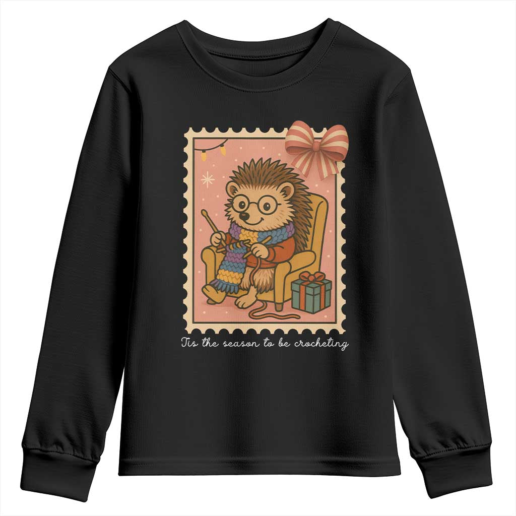 Cute Hedgehog Knitting Youth Sweatshirt Christmas Holiday Gift TS12 Black Print Your Wear