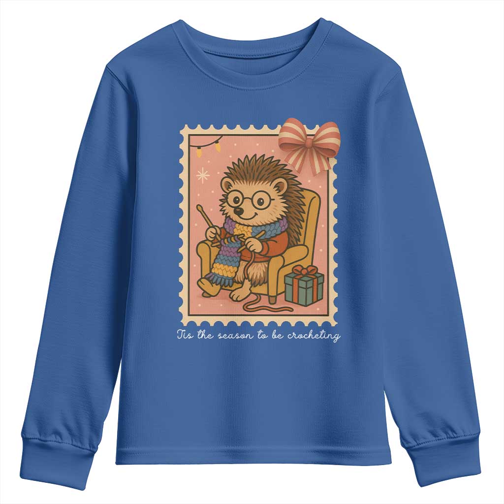 Cute Hedgehog Knitting Youth Sweatshirt Christmas Holiday Gift TS12 Royal Blue Print Your Wear