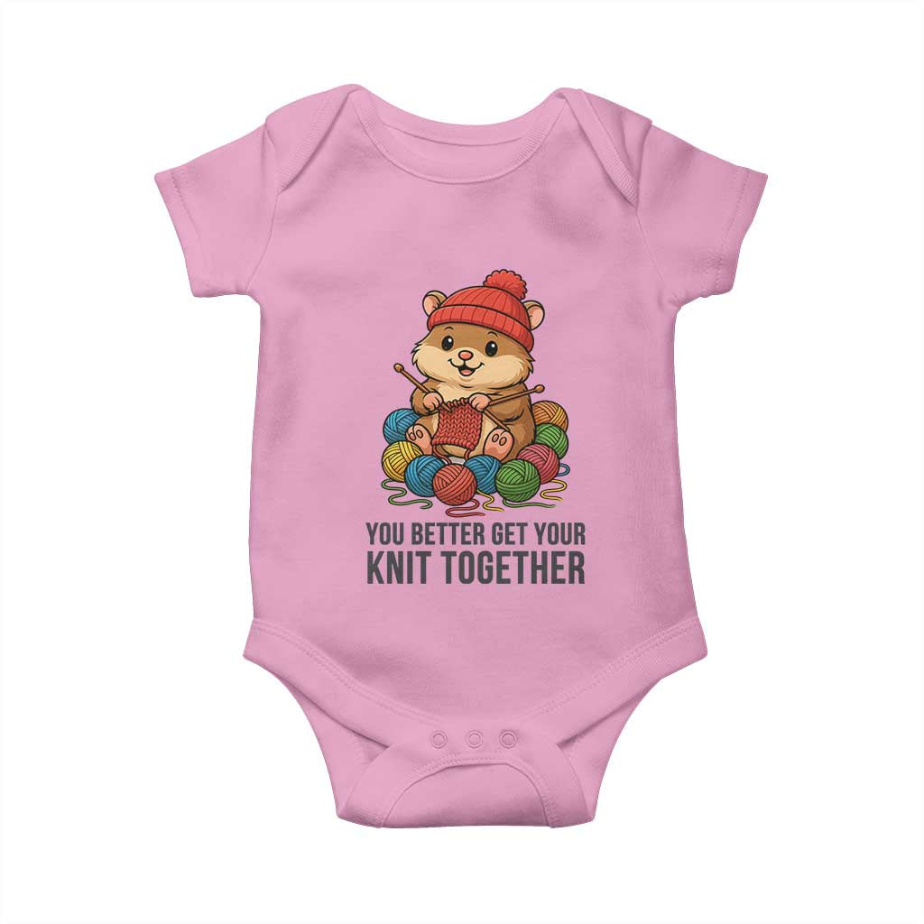 Cute Hamster Knitting Baby Onesie You Better Get Your Knit Together TS12 Light Pink Print Your Wear