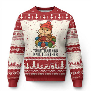 Cute Hamster Knitting Ugly Christmas Sweater You Better Get Your Knit Together TS12 Beige Red Print Your Wear