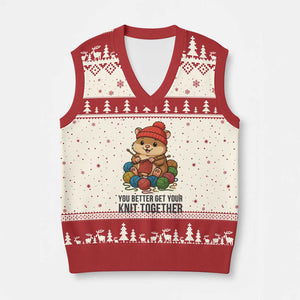 Cute Hamster Knitting V-Neck Knit Sweater Vest You Better Get Your Knit Together TS12 Beige Red Print Your Wear