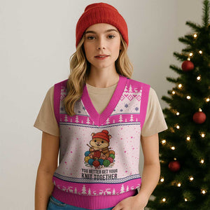 Cute Hamster Knitting V-Neck Knit Sweater Vest You Better Get Your Knit Together TS12 Hot Pink Print Your Wear