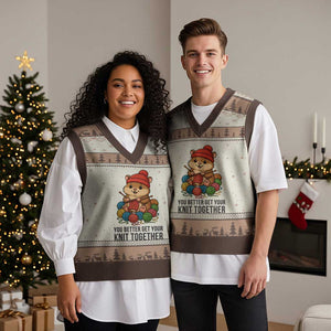 Cute Hamster Knitting V-Neck Knit Sweater Vest You Better Get Your Knit Together TS12 Mocha Mousse Print Your Wear