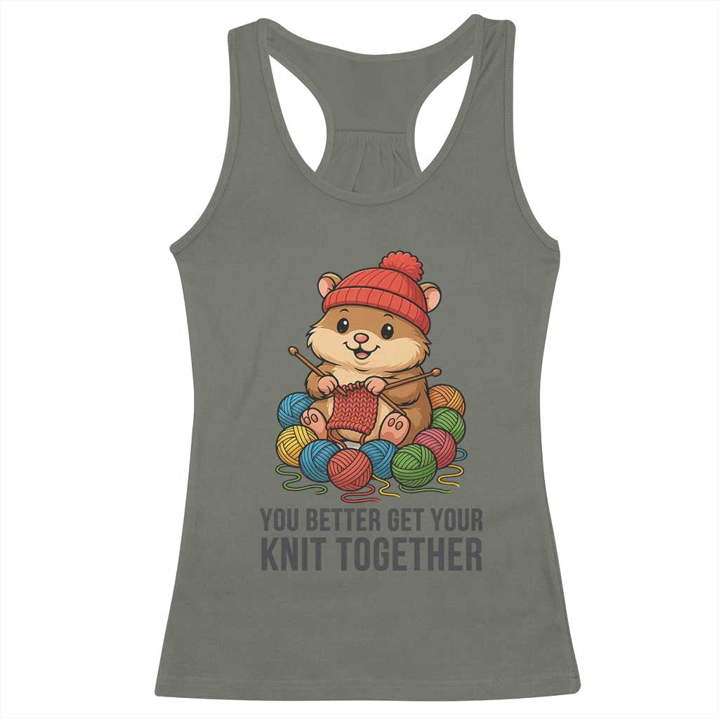 Cute Hamster Knitting Racerback Tank Top You Better Get Your Knit Together TS12 Military Green Print Your Wear
