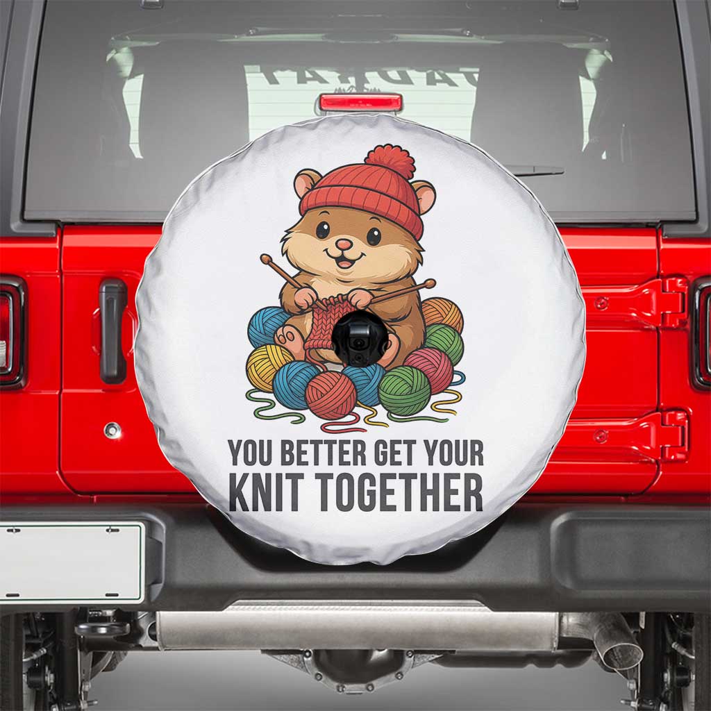 Cute Hamster Knitting Spare Tire Cover You Better Get Your Knit Together TS12 White Print Your Wear
