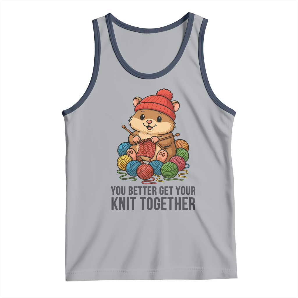 Cute Hamster Knitting Tank Top You Better Get Your Knit Together TS12 Athletic Heather Navy Print Your Wear