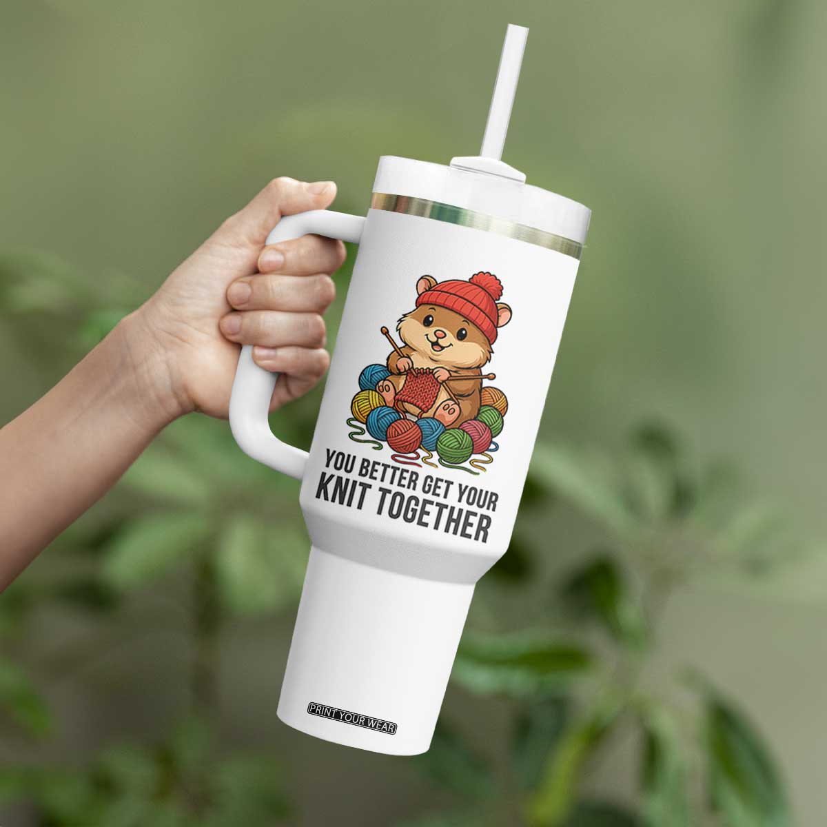 Cute Hamster Knitting Tumbler With Handle You Better Get Your Knit Together TS12 Print Your Wear