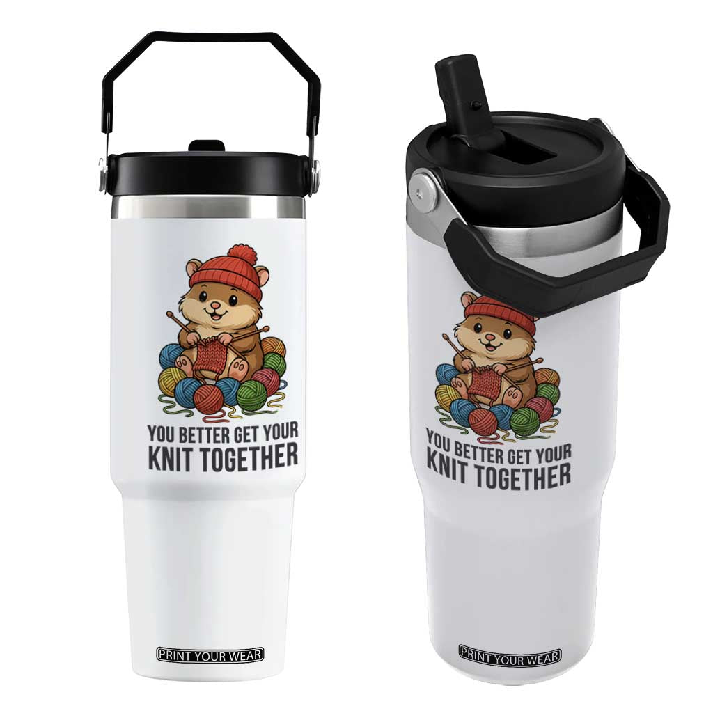 Cute Hamster Knitting Flip Straw Tumbler You Better Get Your Knit Together TS12 One Size: 30 oz White Print Your Wear