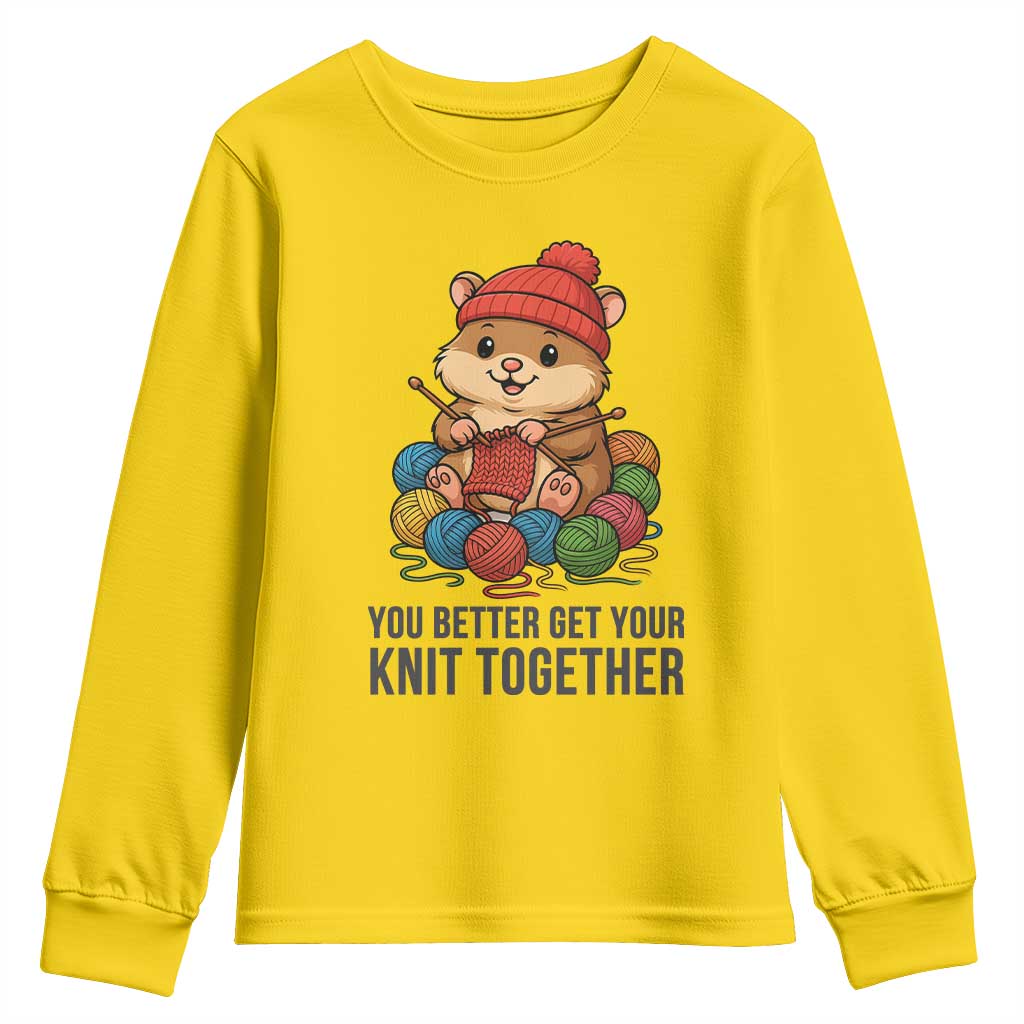 Cute Hamster Knitting Youth Sweatshirt You Better Get Your Knit Together TS12 Daisy Print Your Wear