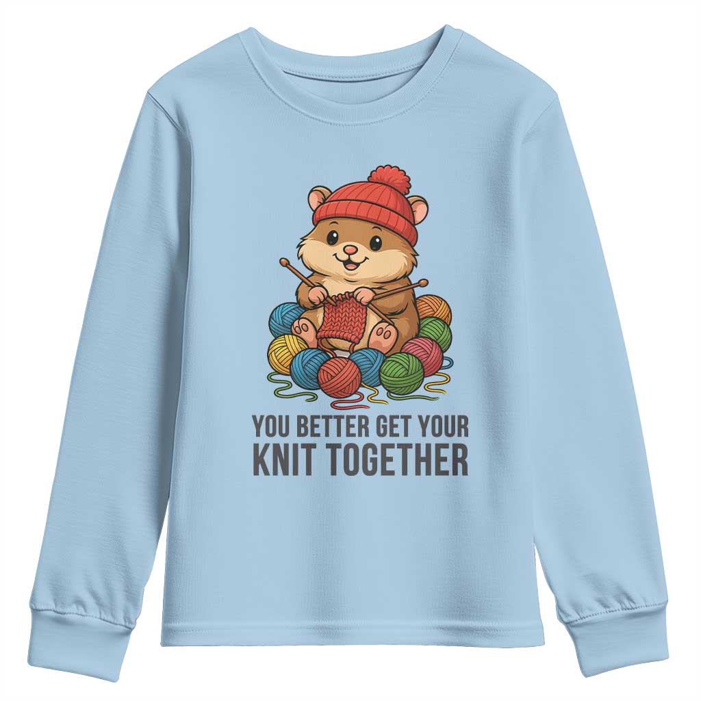 Cute Hamster Knitting Youth Sweatshirt You Better Get Your Knit Together TS12 Light Blue Print Your Wear