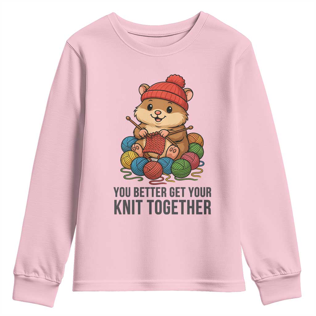 Cute Hamster Knitting Youth Sweatshirt You Better Get Your Knit Together TS12 Light Pink Print Your Wear