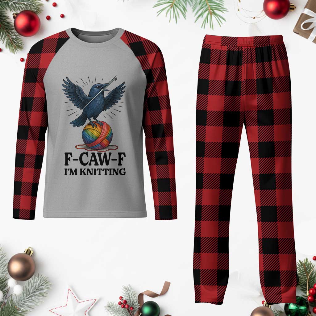 F Caw F I Am Knitting Plaid Pajama Set Funny Raven Gift For Knitter TS12 Buffalo Plaid Print Your Wear