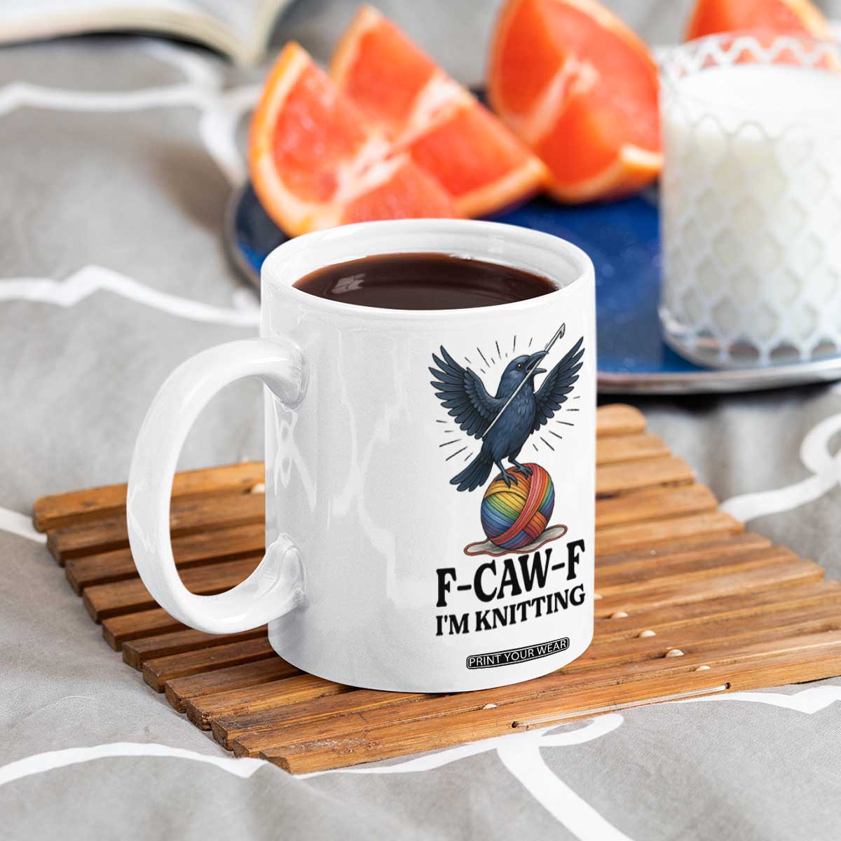F Caw F I Am Knitting Coffee Mug Funny Raven Gift For Knitter TS12 Print Your Wear