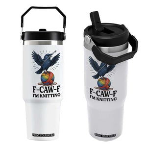 F Caw F I Am Knitting Flip Straw Tumbler Funny Raven Gift For Knitter TS12 One Size: 30 oz White Print Your Wear