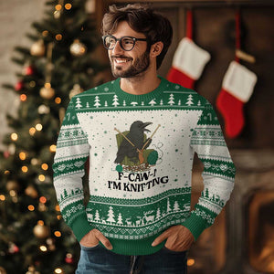 Raven F Caw F I Am Knitting Ugly Christmas Sweater Funny Knitter Gift TS12 Beige Green Print Your Wear
