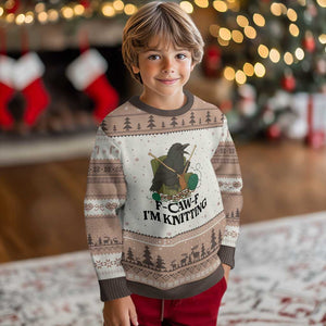 Raven F Caw F I Am Knitting Ugly Christmas Sweater Funny Knitter Gift TS12 Mocha Mousse Print Your Wear