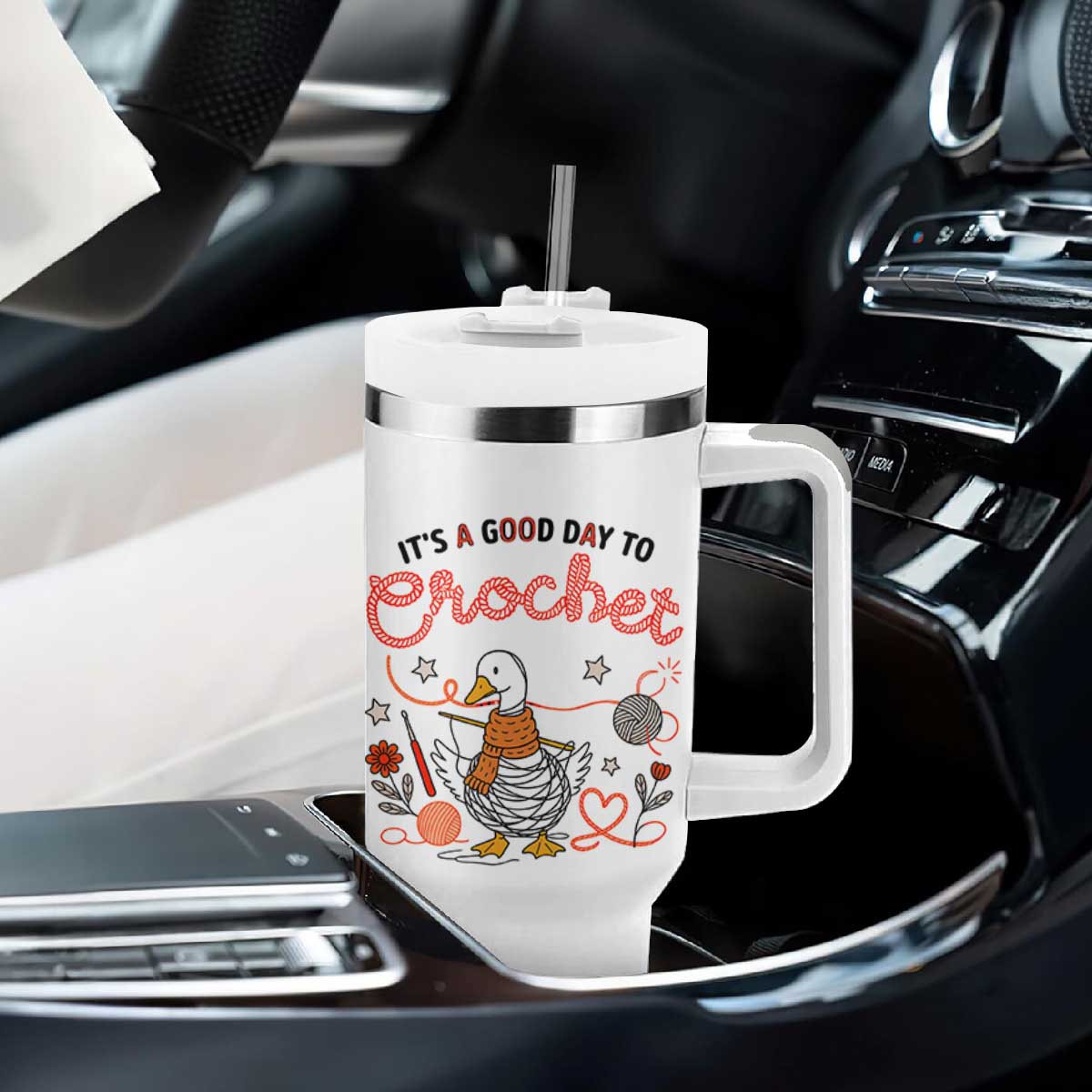 Funny Goose Crocheting Tumbler With Handle It Is A Good Day To Crochet TS12 Print Your Wear