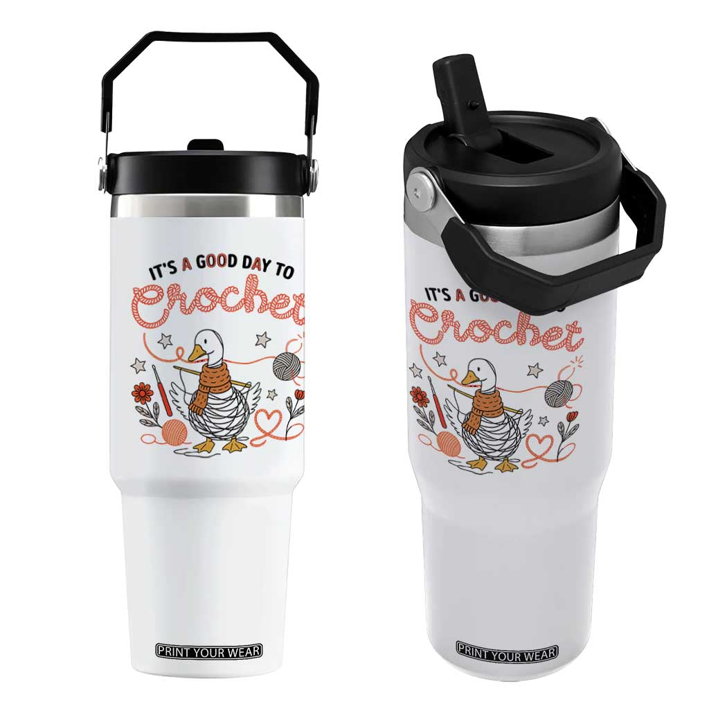 Funny Goose Crocheting Flip Straw Tumbler It Is A Good Day To Crochet TS12 One Size: 30 oz White Print Your Wear