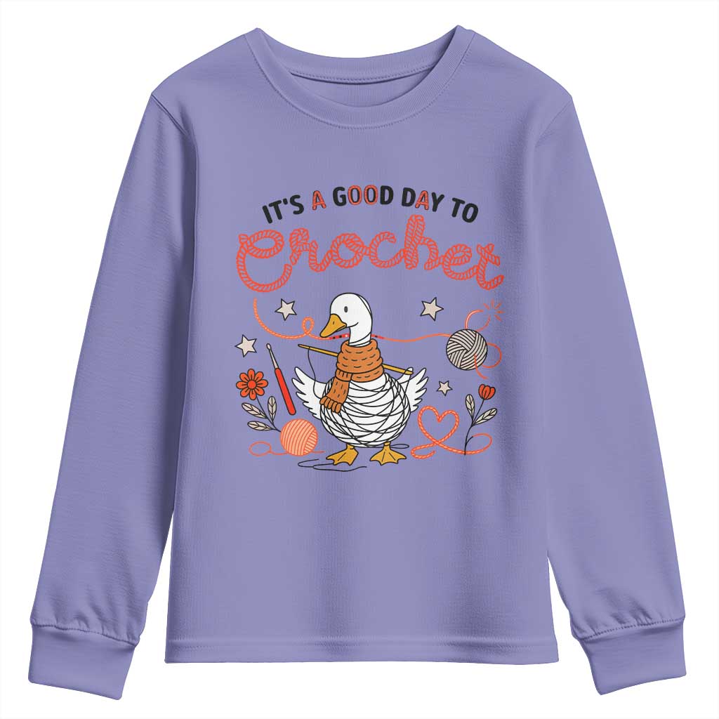 Funny Goose Crocheting Youth Sweatshirt It Is A Good Day To Crochet TS12 Violet Print Your Wear