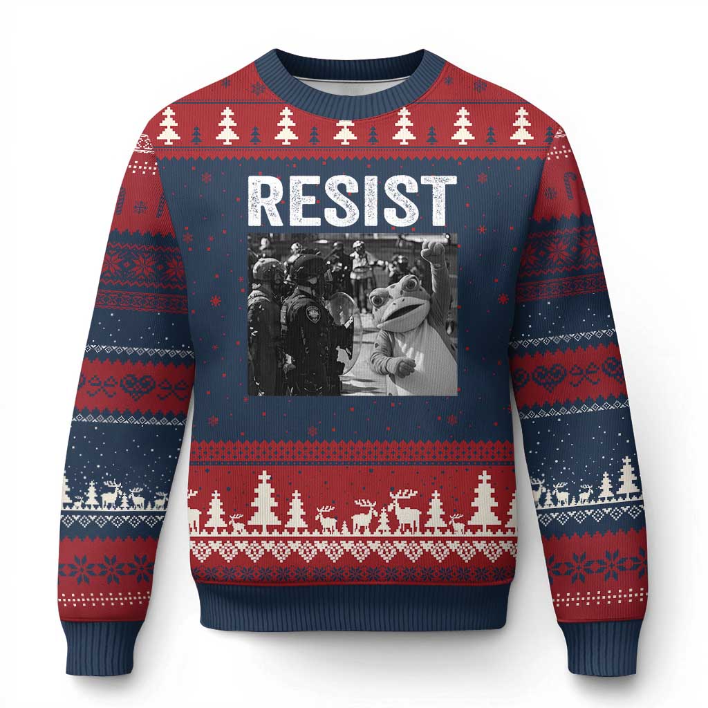 Portland Frog Protest Ugly Christmas Sweater Funny Rebel Gift TS12 Navy Red Print Your Wear