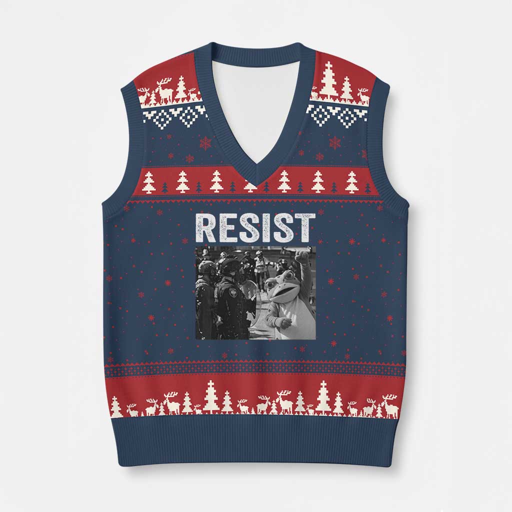 Portland Frog Protest V-Neck Knit Sweater Vest Funny Rebel Gift TS12 Navy Red Print Your Wear