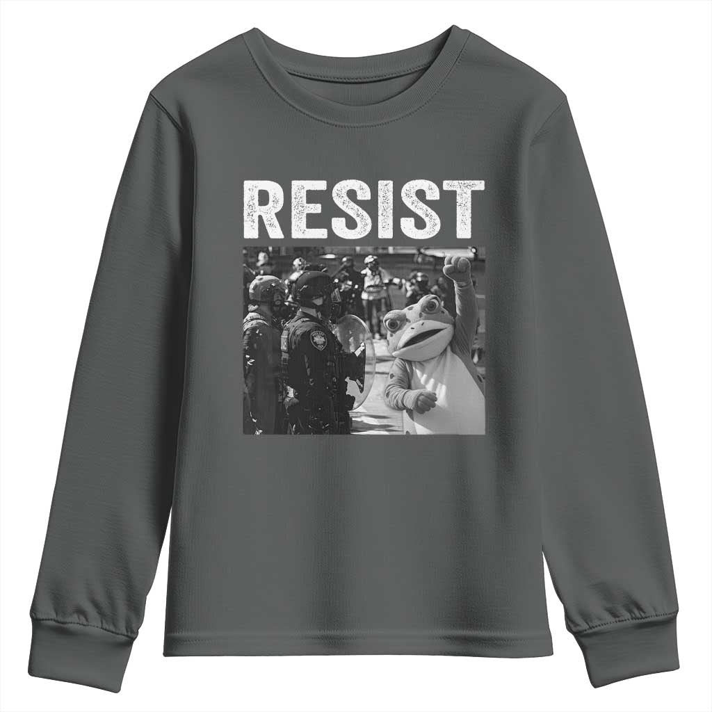 Portland Frog Protest Youth Sweatshirt Funny Rebel Gift TS12 Dark Heather Print Your Wear