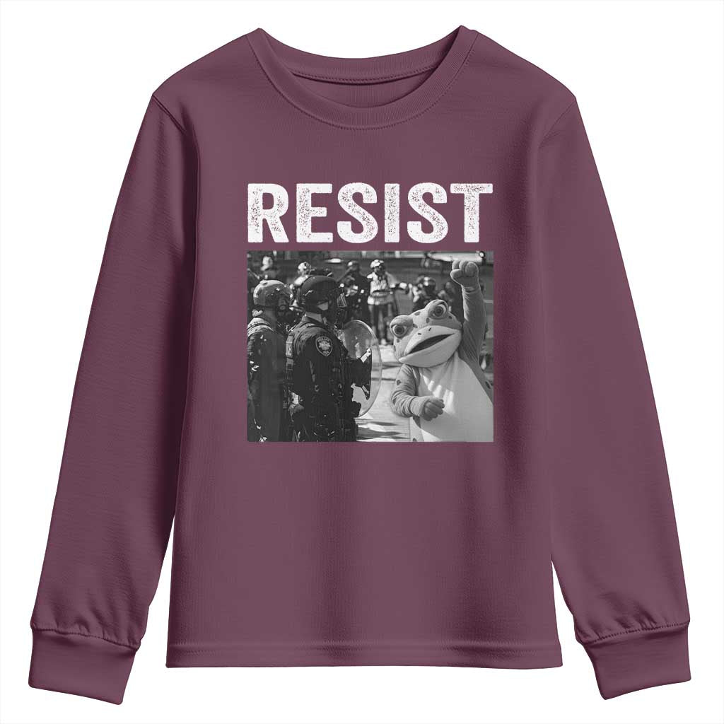 Portland Frog Protest Youth Sweatshirt Funny Rebel Gift TS12 Maroon Print Your Wear