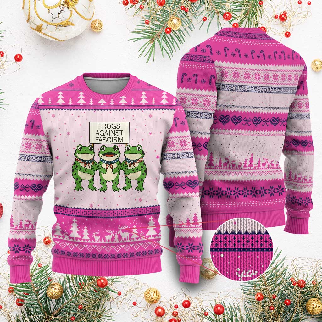 Frogs Against Fascism Ugly Christmas Sweater Funny Portland Meme Humor Gift TS12 Hot Pink Print Your Wear