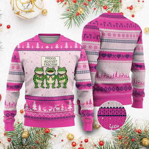 Frogs Against Fascism Ugly Christmas Sweater Funny Portland Meme Humor Gift TS12 Hot Pink Print Your Wear