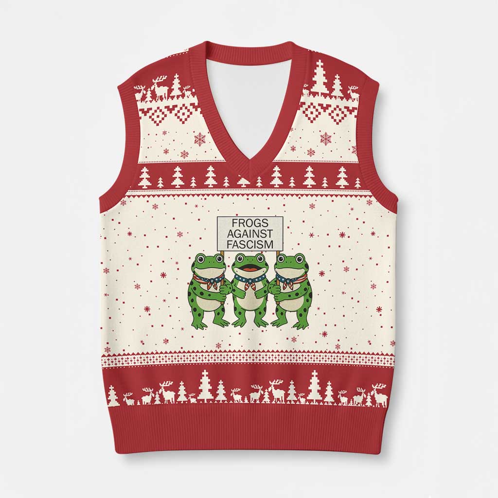 Frogs Against Fascism V-Neck Knit Sweater Vest Funny Portland Meme Humor Gift TS12 Beige Red Print Your Wear