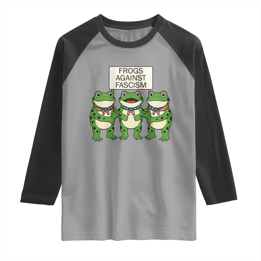 Frogs Against Fascism Raglan Shirt Funny Portland Meme Humor Gift TS12 Sport Gray Black Print Your Wear