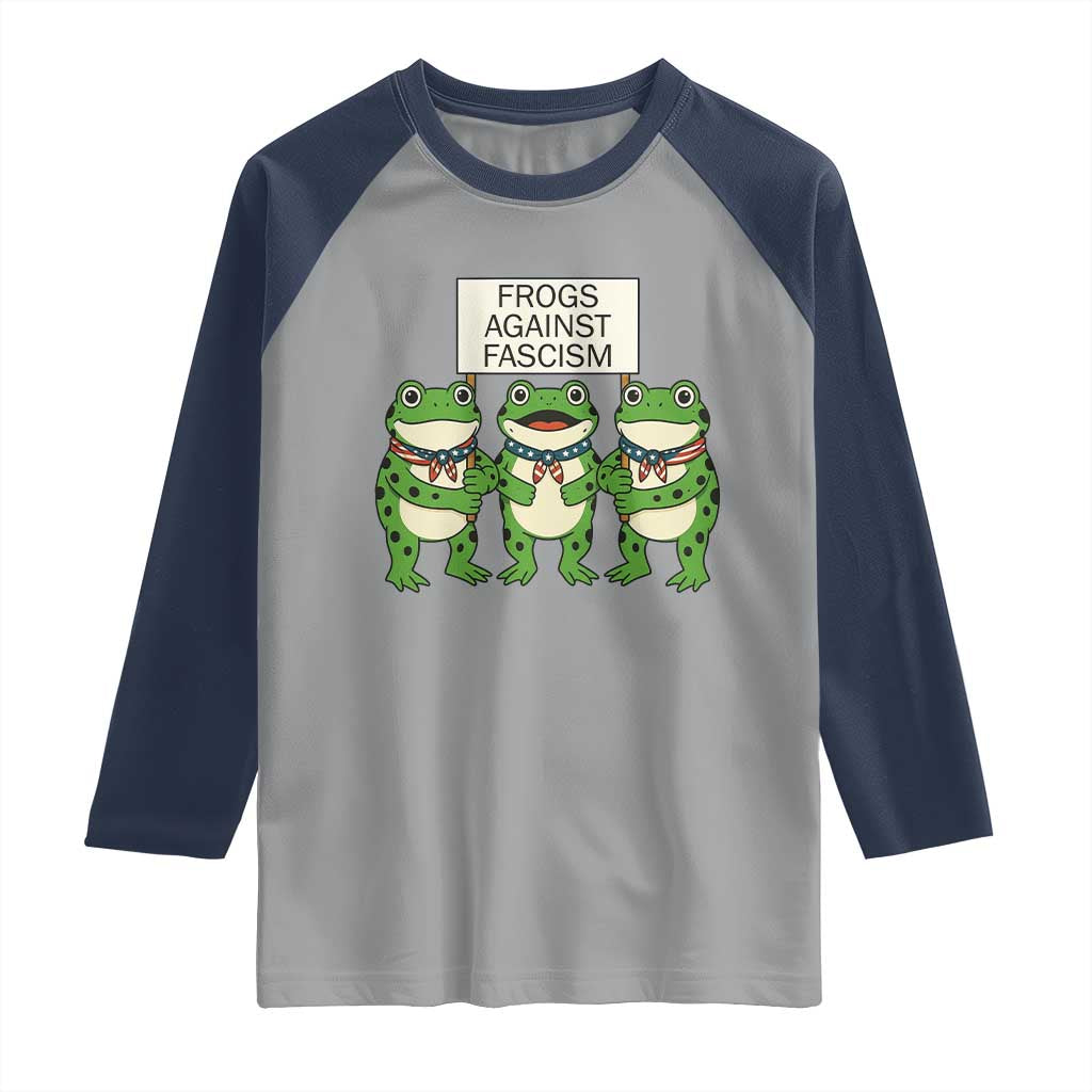 Frogs Against Fascism Raglan Shirt Funny Portland Meme Humor Gift TS12 Sport Gray Navy Print Your Wear