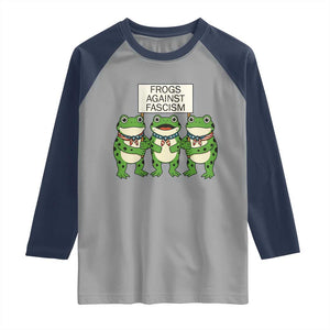 Frogs Against Fascism Raglan Shirt Funny Portland Meme Humor Gift TS12 Sport Gray Navy Print Your Wear